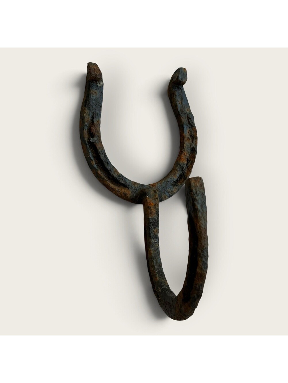Antique Welded Horseshoe Wall Hook | Old & Rusty Folk Art 7” Hat Coat Hook